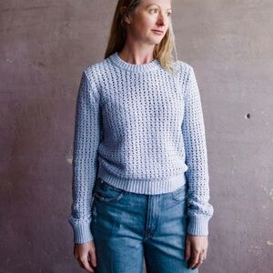 Frame - Tape Yarn Shrunken Crew in Light Blue